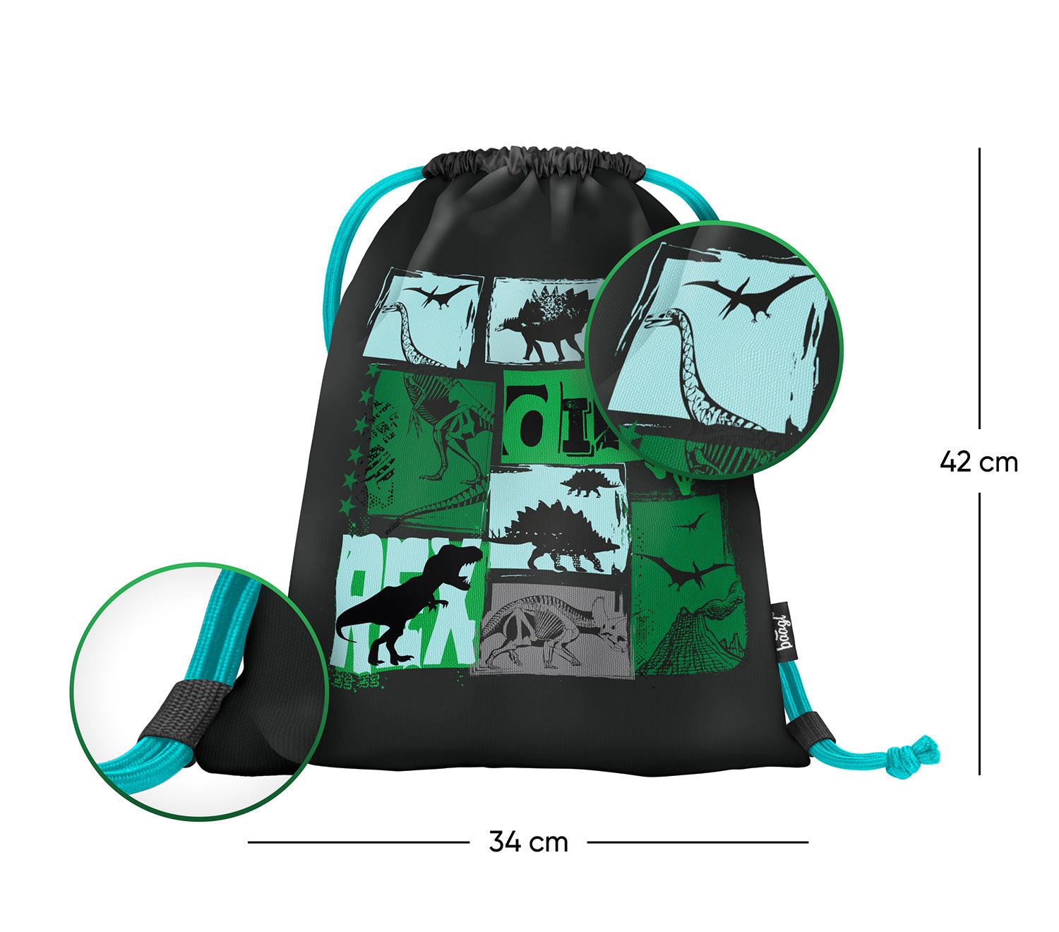 baagl-dino-gym-sack-sac-sport-dinosaure-filet-respirant image 2