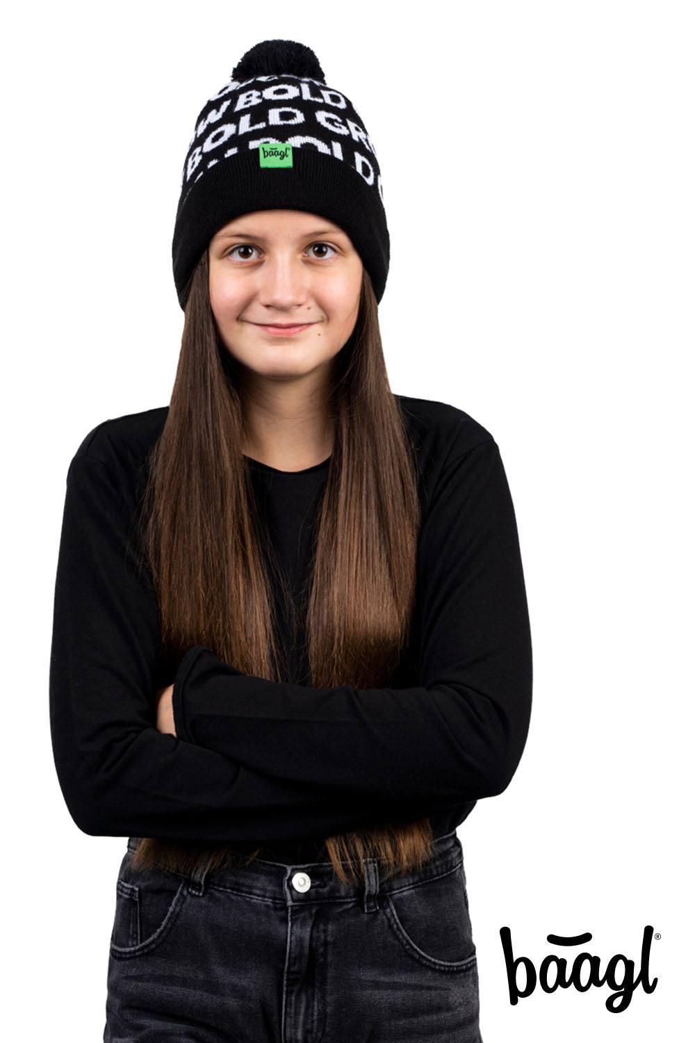 baagl-grow-bold-bonnet-tricot-enfant-vert-pompon image 5