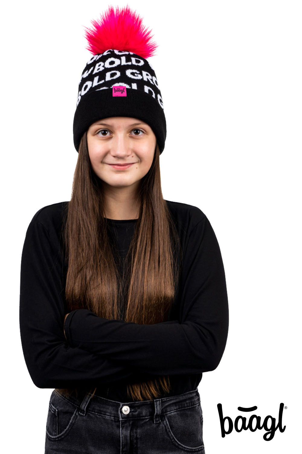 baagl-bonnet-tricot-rose-pompon-enfant-6-12-ans image 5