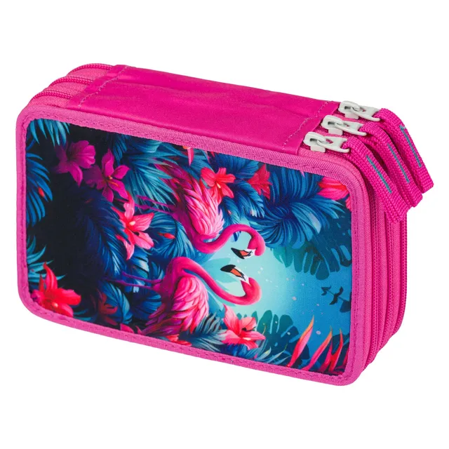 baagl-three-tier-flamingos-trousse-3-compartiments-flamant-rose-vide image 1