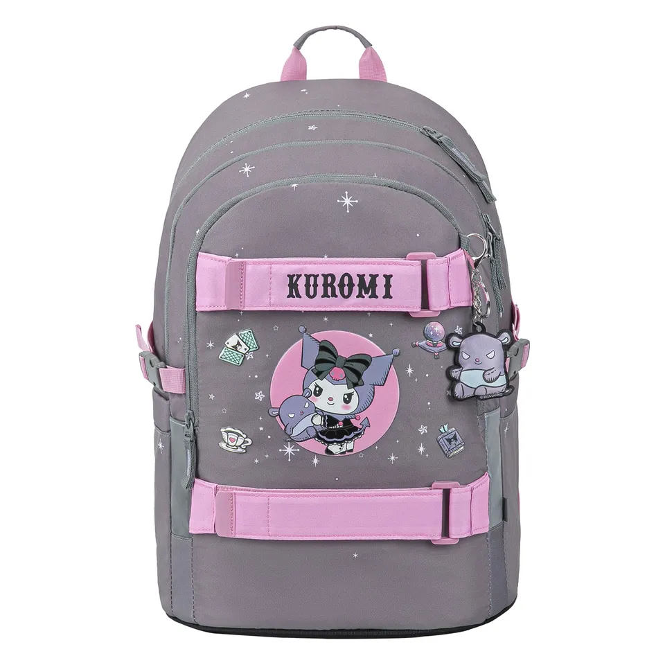 baagl-skate-kuromi-grey-sac-dos-scolaire-skateboard image 1