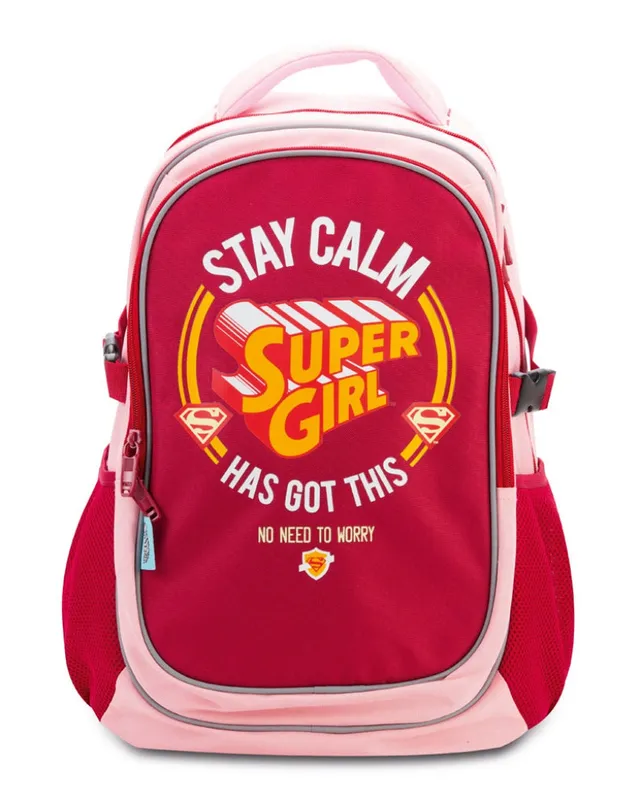 baagl-supergirl-stay-calm-sac-dos-scolaire-poncho-pluie image 1
