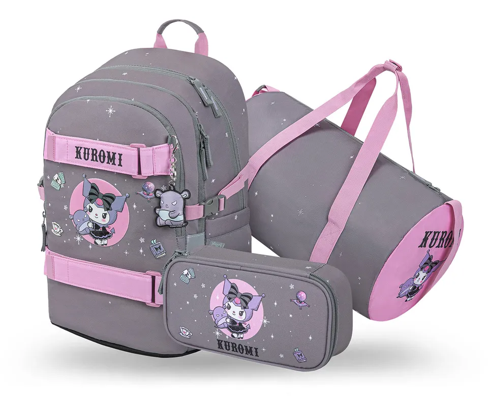 baagl-skate-kuromi-grey-sac-dos-scolaire-fille-3-pi-ces image 1