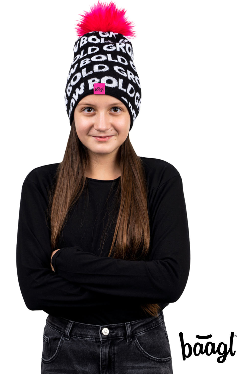 baagl-bonnet-tricot-rose-pompon-enfant-6-12-ans image 3