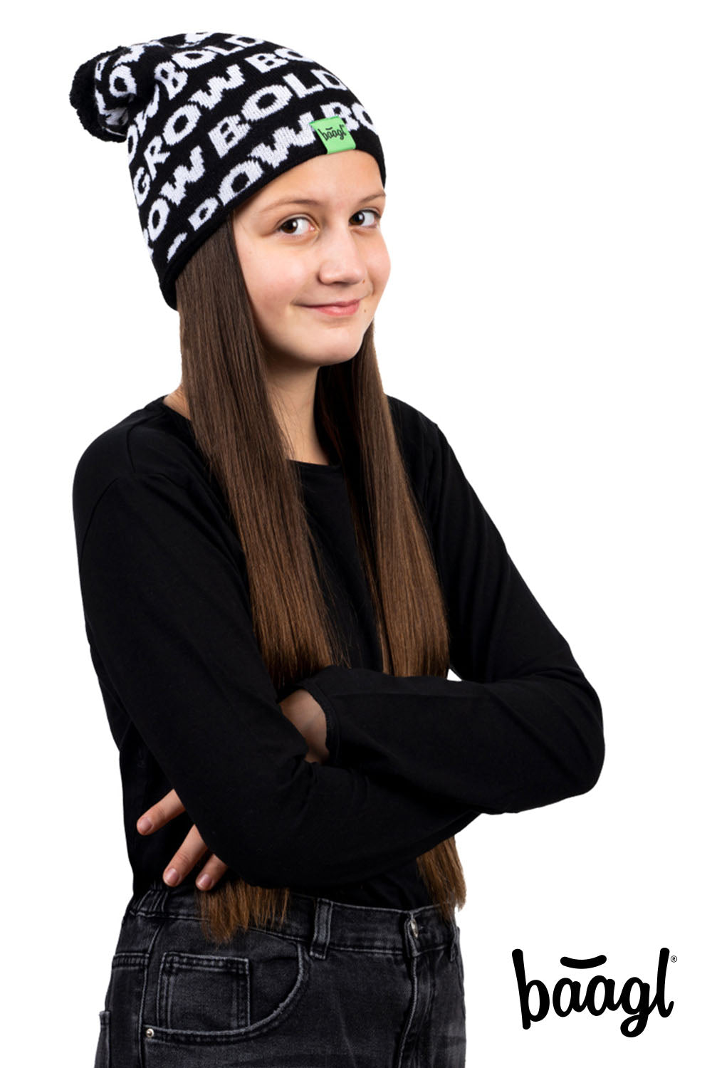 baagl-grow-bold-bonnet-tricot-enfant-vert-pompon image 4