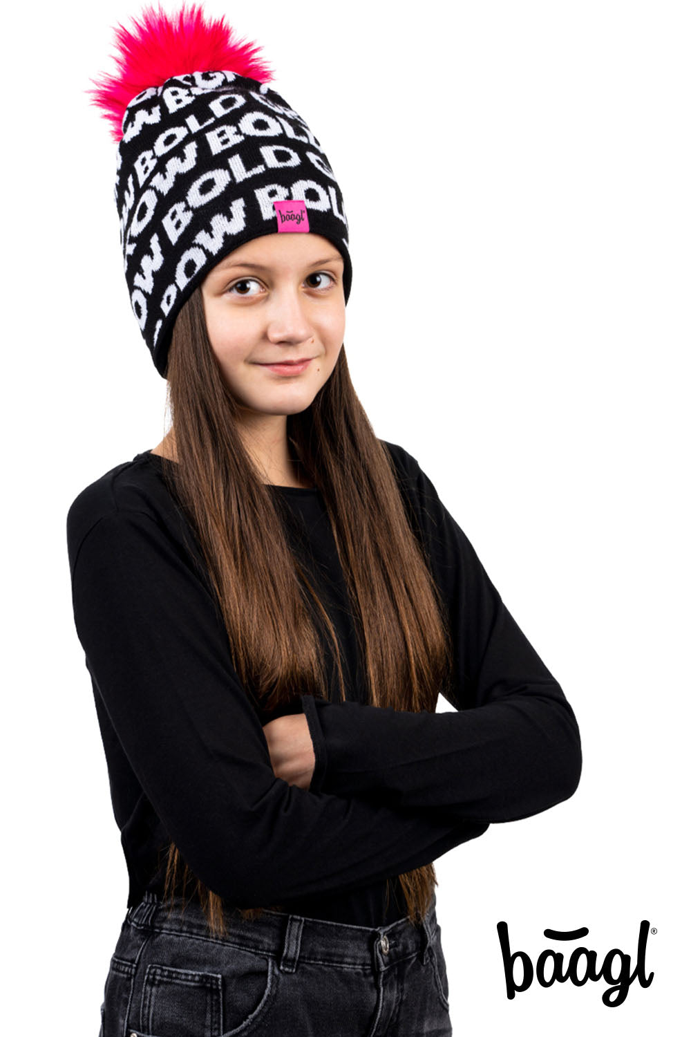 baagl-bonnet-tricot-rose-pompon-enfant-6-12-ans image 4