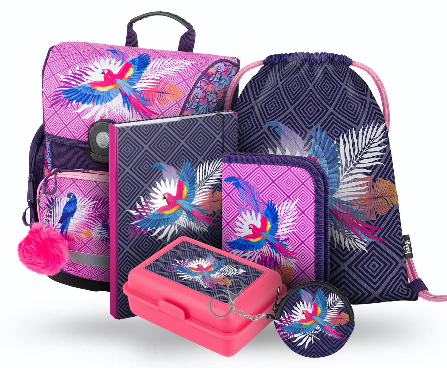 baagl-parrot-ii-set-scolaire-cartable-3-pi-ces-perroquet image 1