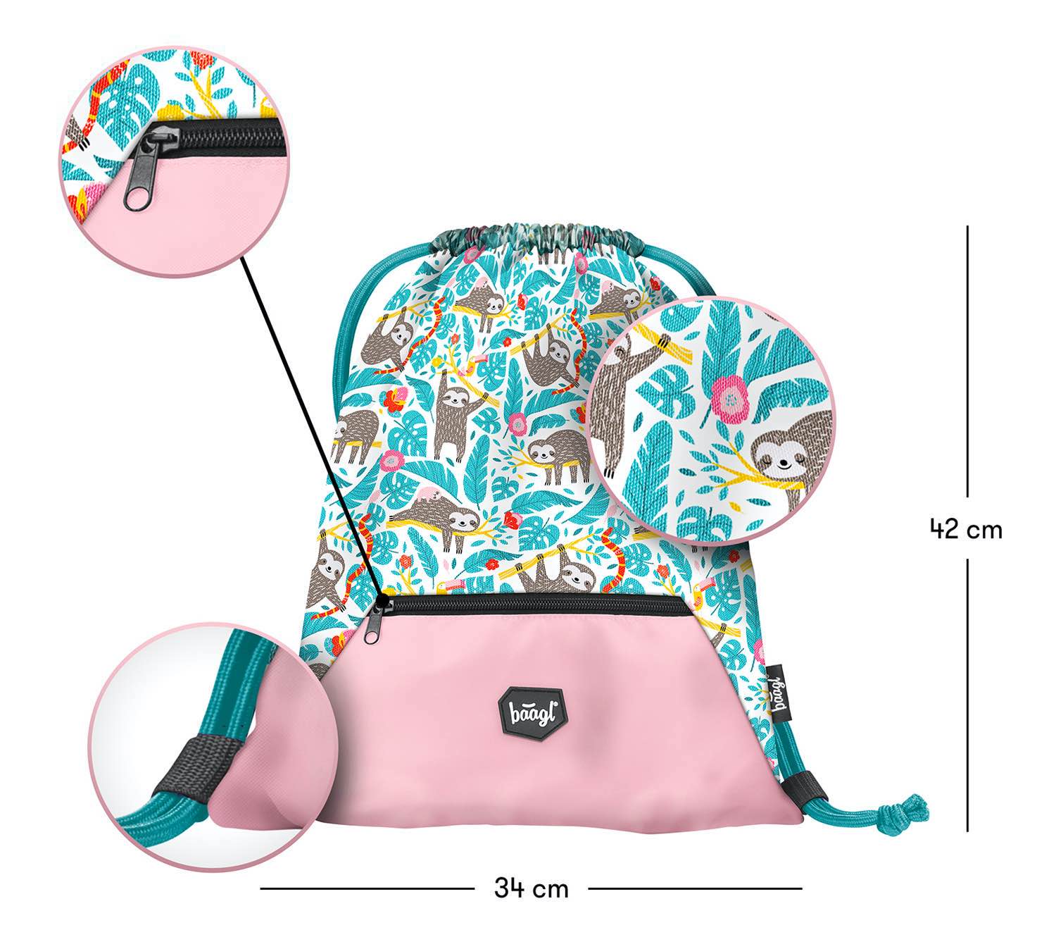 baagl-gym-sacks-sac-de-gym-sloth-paresseux-poche-zipp-e image 3
