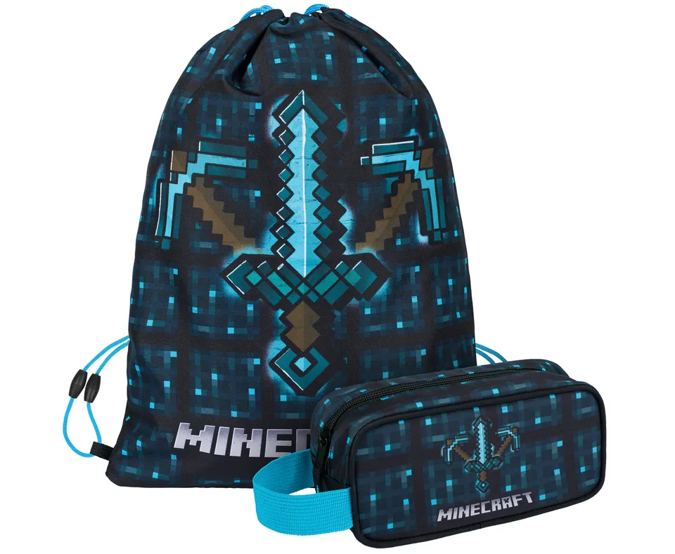 baagl-minecraft-blue-axe-and-sword-trousse-sac-gym image 1