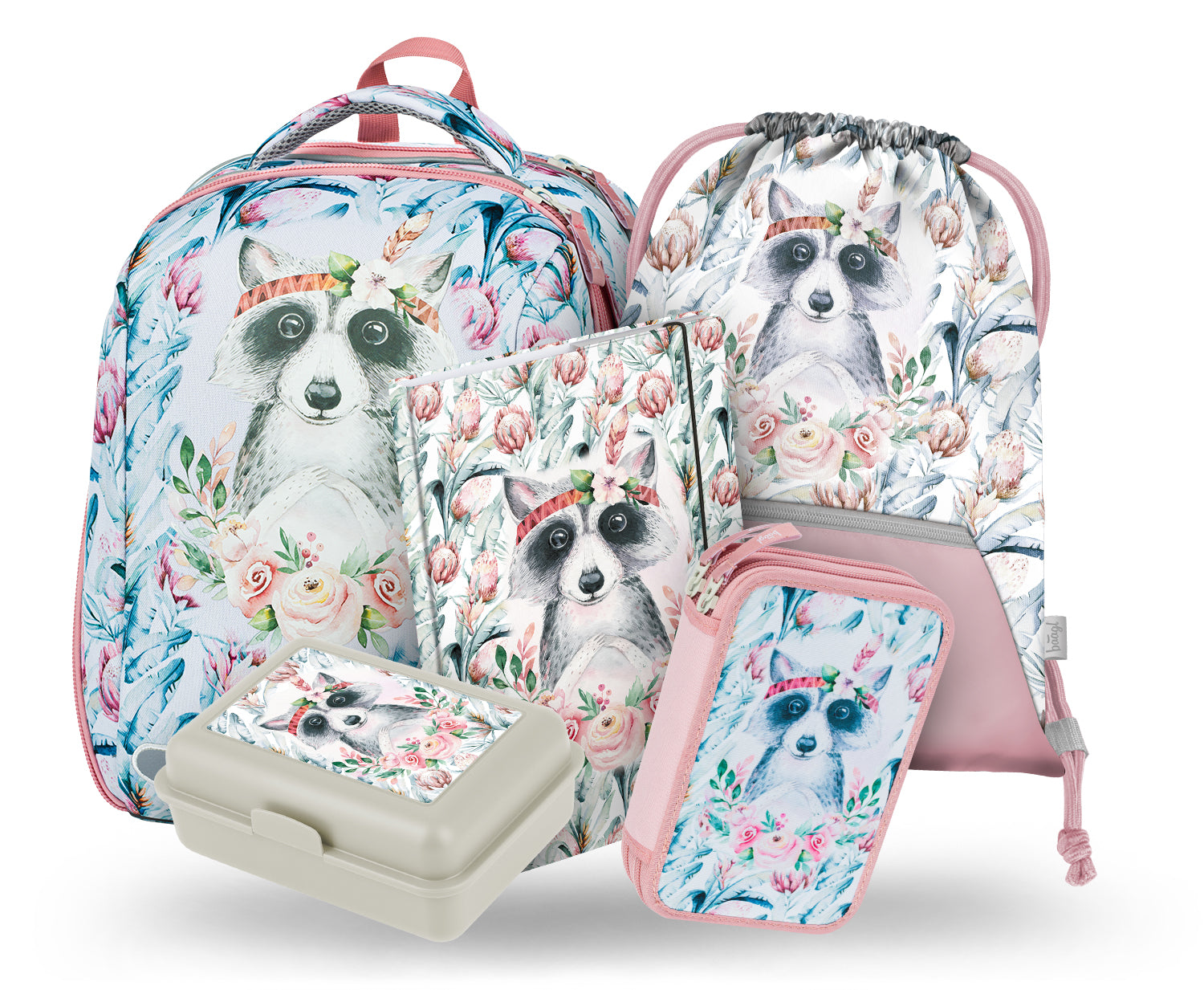 baagl-school-sets-shelly-raccoon-ii-cartable-23-l-fille-cp image 1