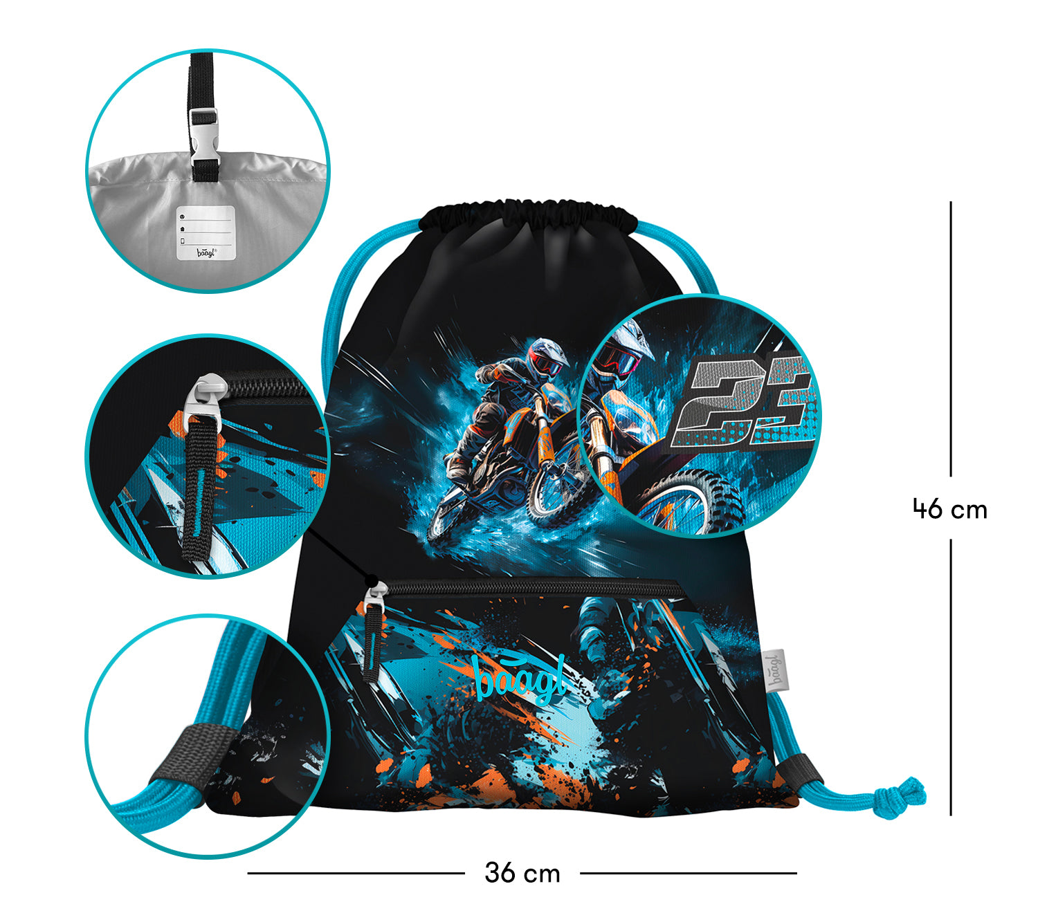 baagl-gym-sacks-sac-de-gym-motor-bike-poche-zip image 3
