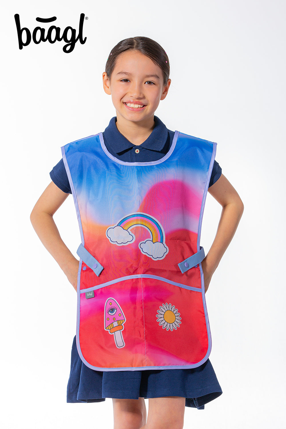 baagl-rainbow-red-tablier-enfant-poches-lavable-cole image 5