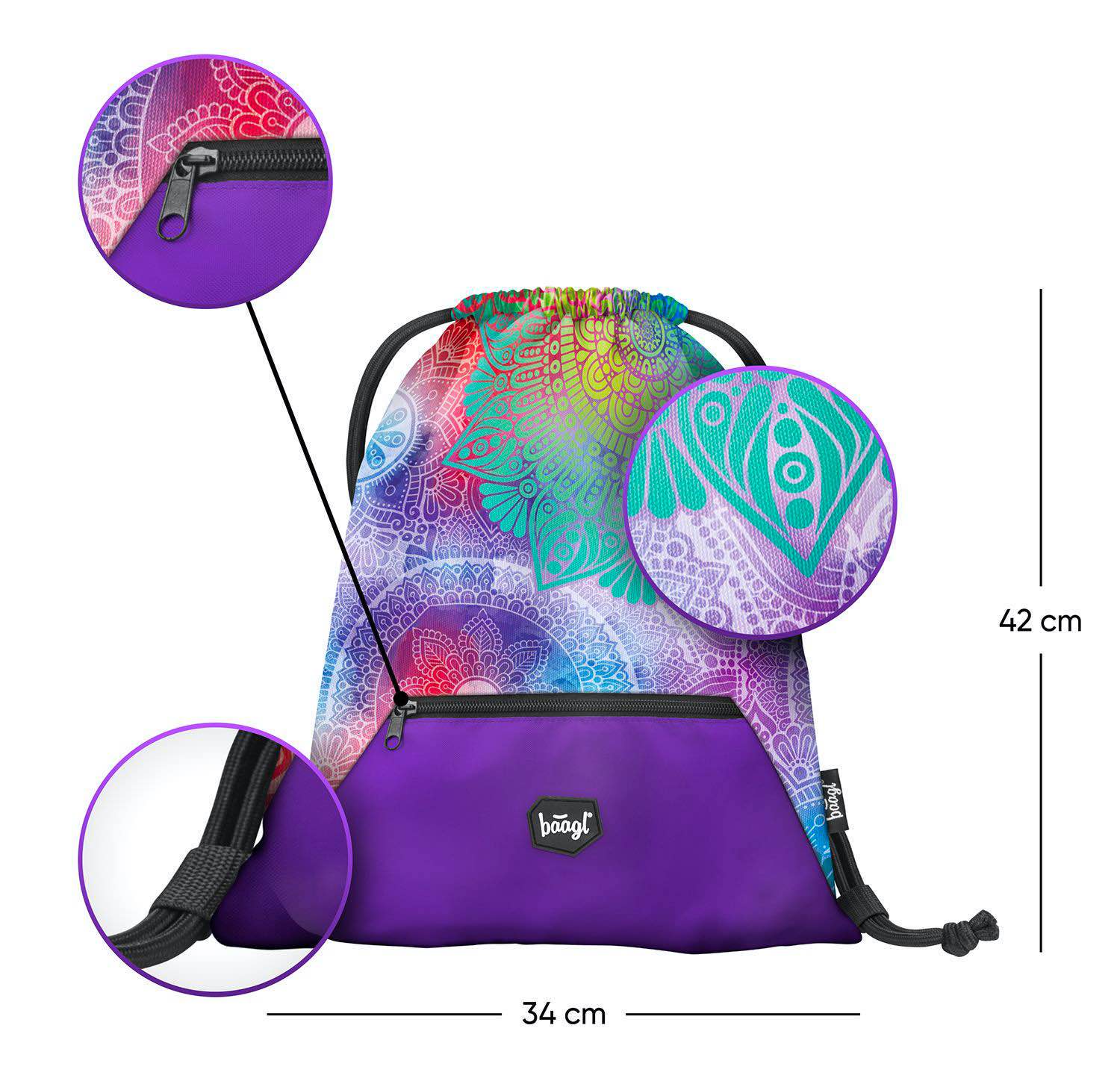 baagl-gym-sacks-mandala-sac-de-gym-poche-zipp-e image 2