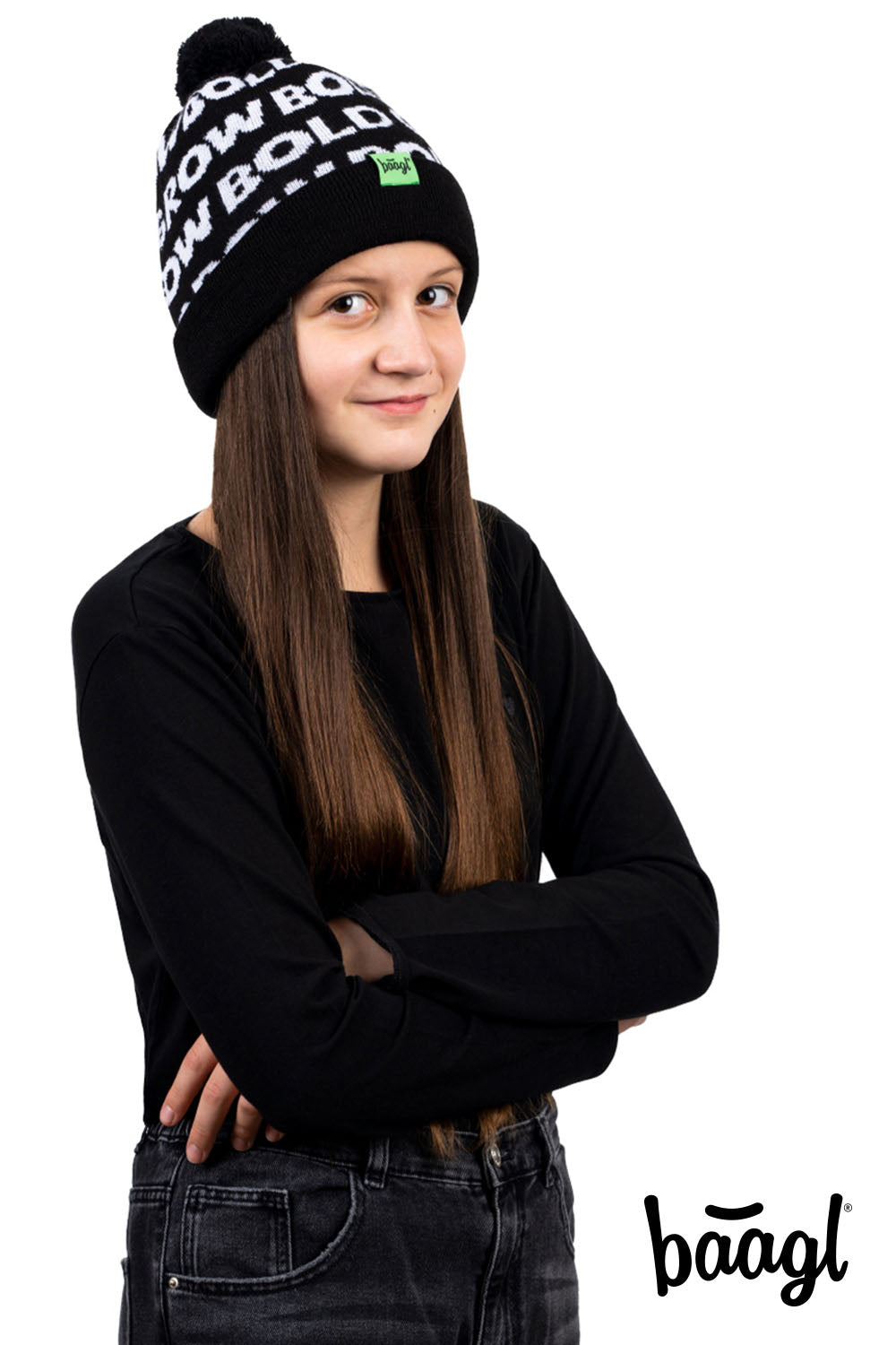 baagl-grow-bold-bonnet-tricot-enfant-vert-pompon image 6