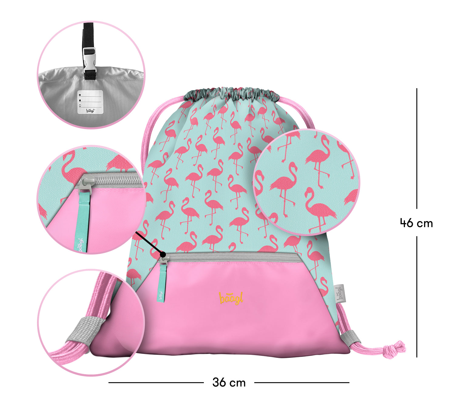 baagl-flamingo-sac-de-gym-avec-poche-zipp-e image 3
