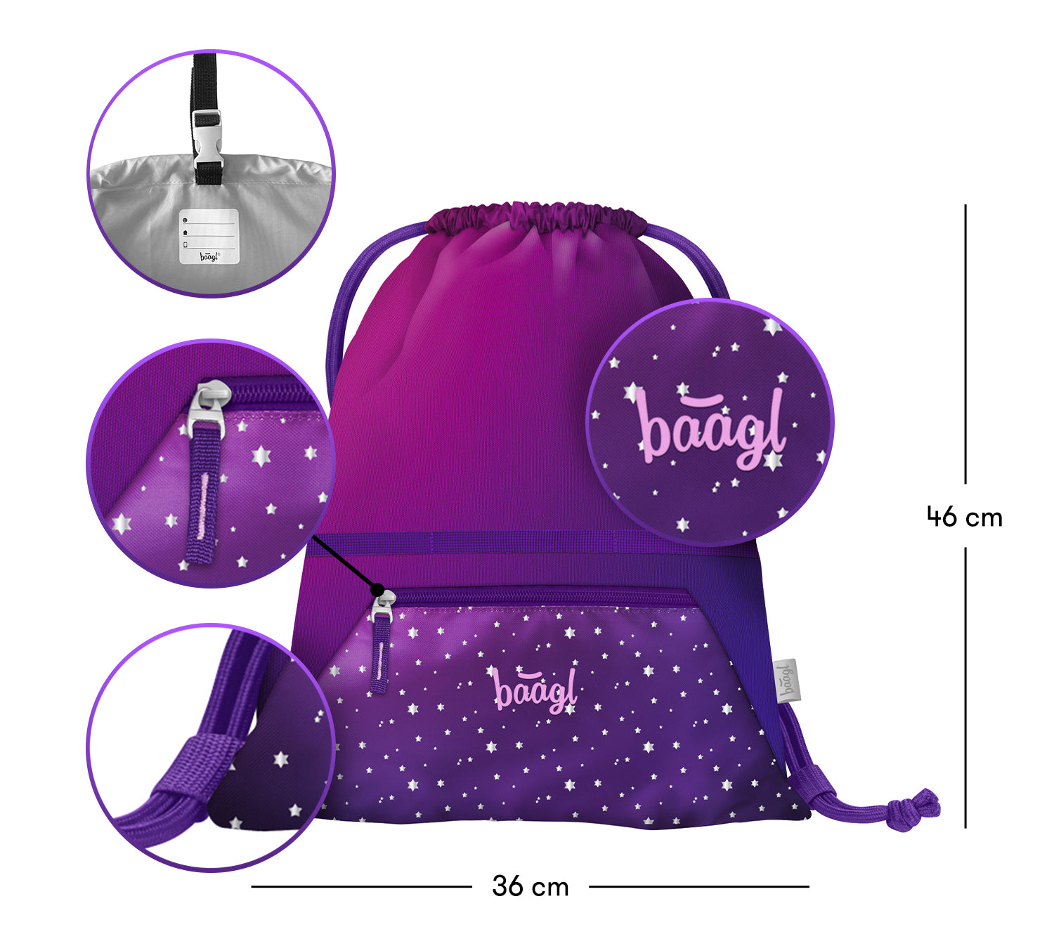baagl-gym-sacks-sac-gym-heart-poche-zip-fille image 3