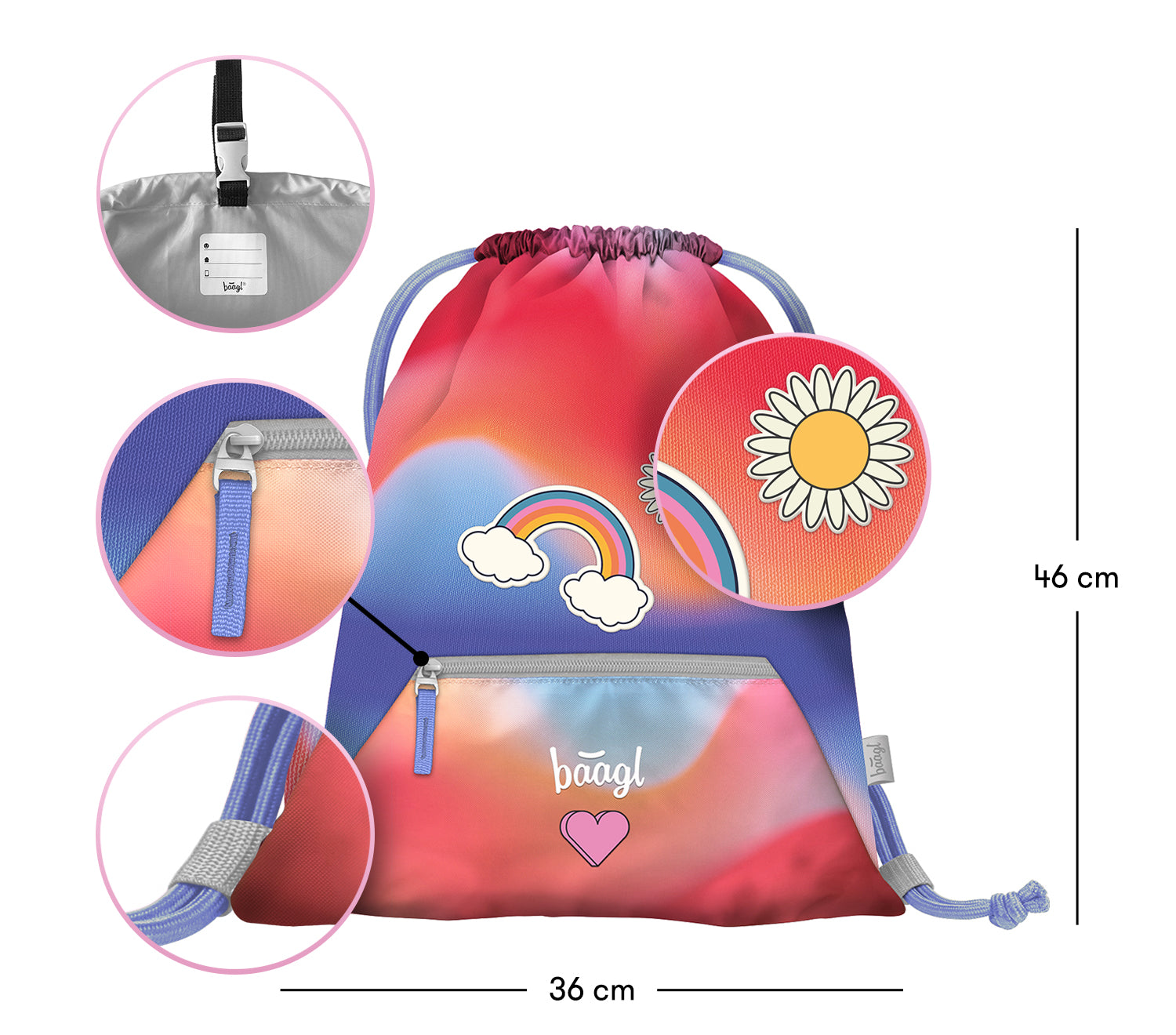 baagl-gym-sacks-rainbow-red-sac-gym-poche-zipp-e image 3