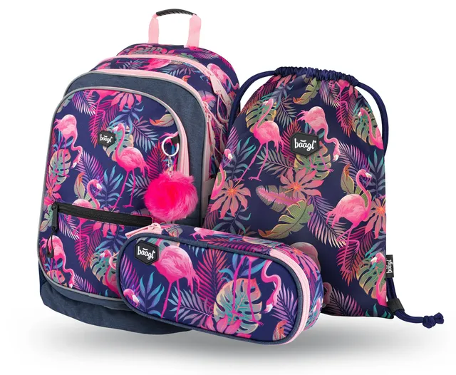 baagl-core-flamingo-ensemble-scolaire-fille-motif-flamant image 1
