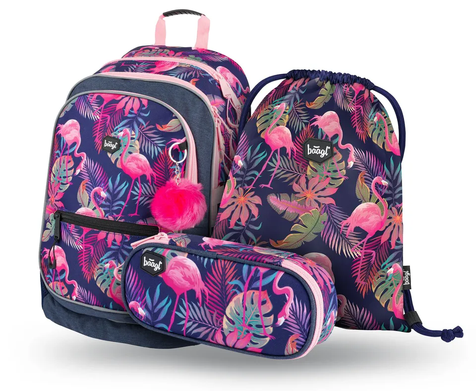 baagl-core-flamingo-ensemble-scolaire-fille-motif-flamant image 1
