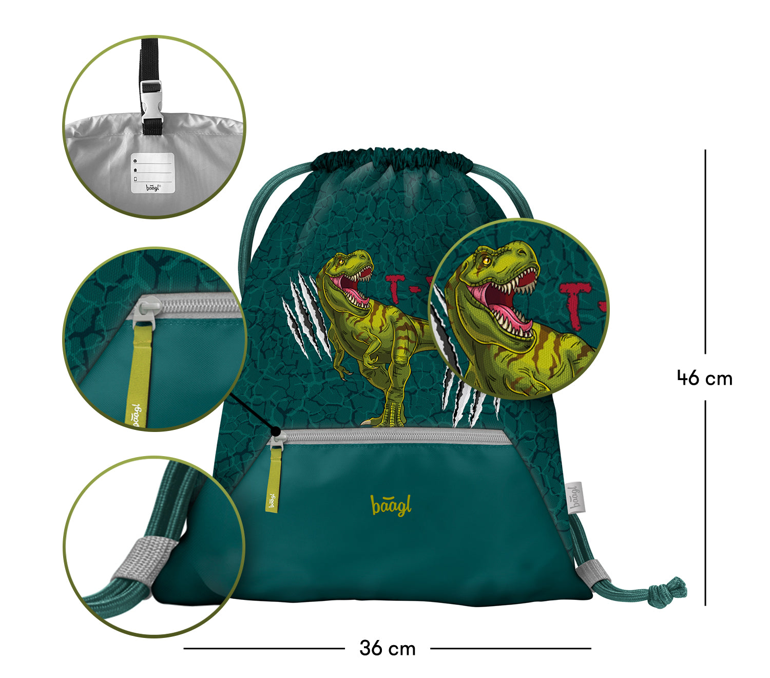 baagl-gym-sacks-t-rex-sac-de-gym-poche-dinosaure image 3