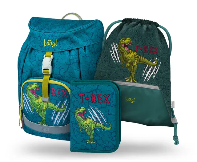 baagl-airy-t-rex-cartable-scolaire-3-pi-ces-dinosaure image 1