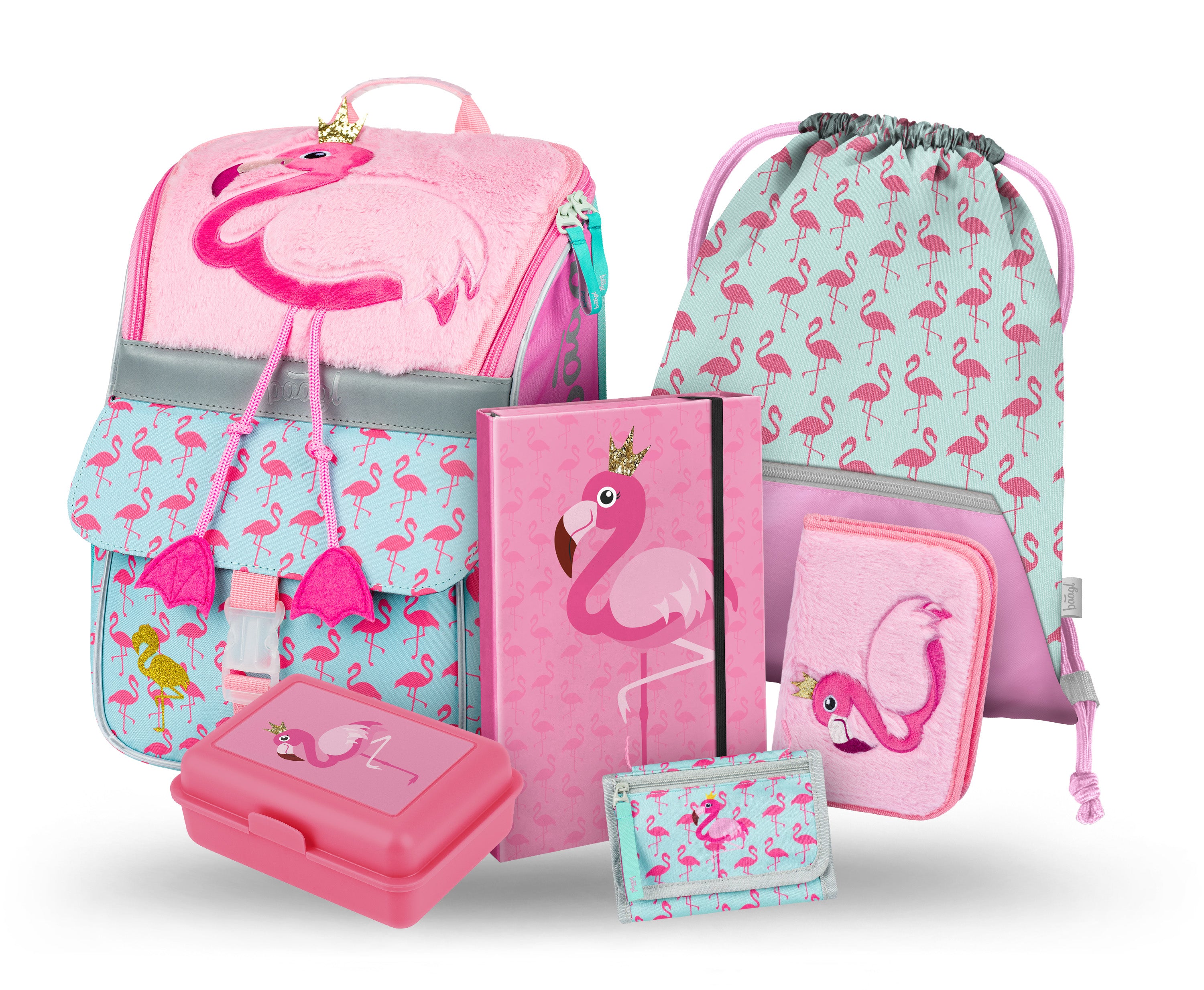 baagl-zippy-flamingo-iii-cartable-ensemble-3-pi-ces-flamant image 1