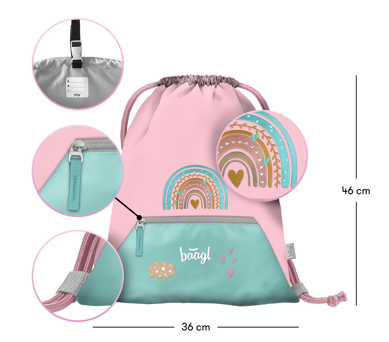 baagl-gym-sacks-sac-de-sport-pink-rainbow-poche-zipp-e image 3
