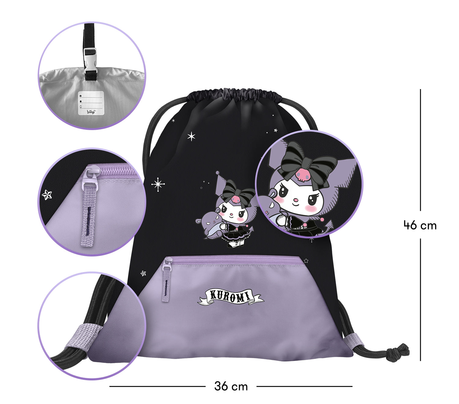 baagl-kuromi-fortune-dream-sac-gym-poche-zipp-e-recycl image 3