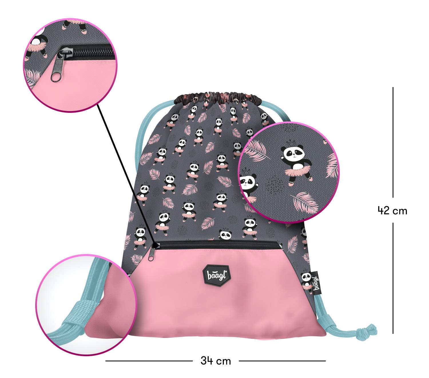 baagl-panda-sac-de-gym-poche-zipp-e-lavable image 3