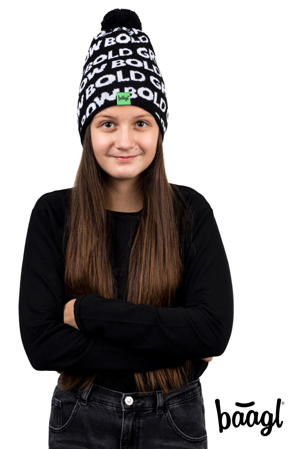 baagl-grow-bold-bonnet-tricot-enfant-vert-pompon image 3