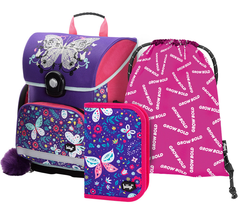 baagl-butterfly-cartable-scolaire-3-pi-ces-fille-papillon image 1
