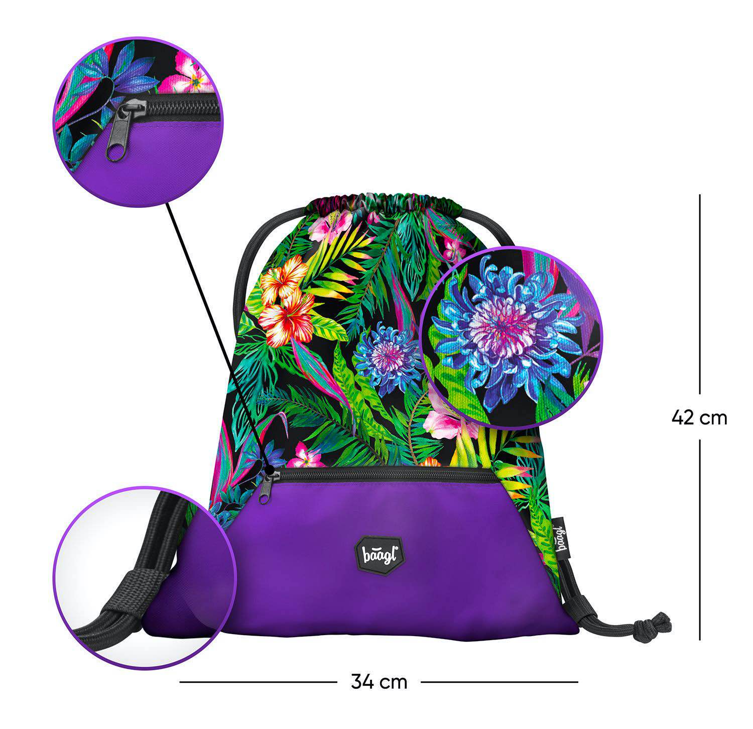 baagl-gym-sacks-sac-de-sport-tropical-poche-zip image 2